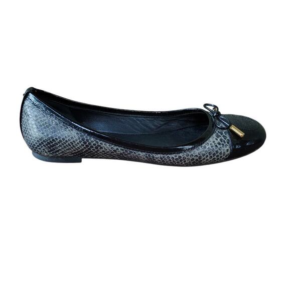 Tory Burch Gray Python Embossed Leather & Black Patent Leather Ballet Flats 7.5 - Picture 4 of 6